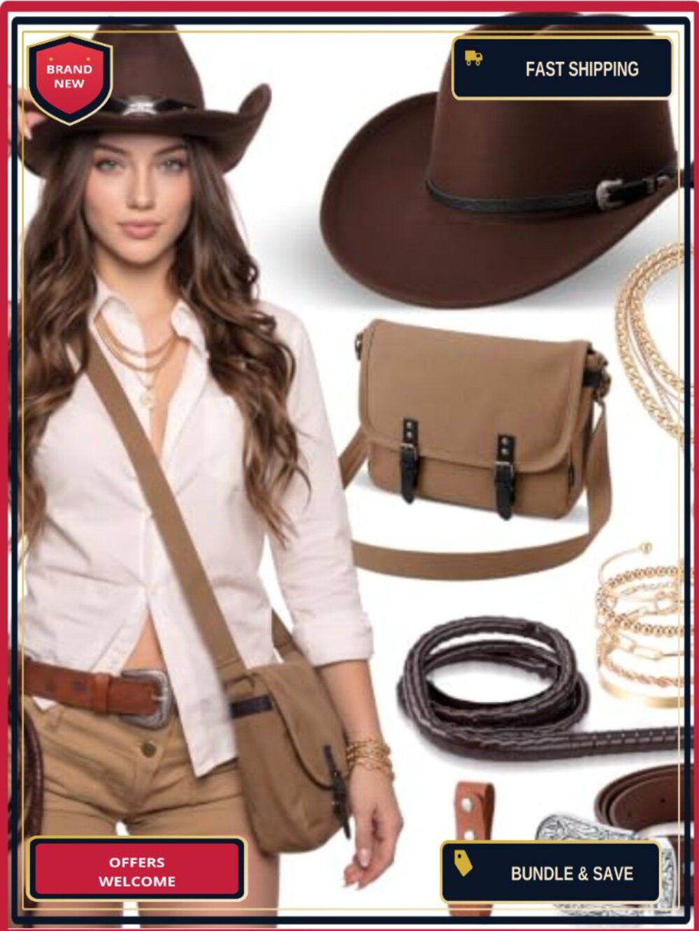 7 Pc Halloween Adventurer Cowboy Costume Accessory Set Cosplay